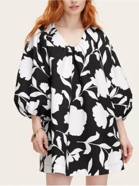 Kate Spade x Target Floral Tunic Top Size XXL Black White V-Neck Balloon Sleeve